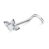 Stony Leaf Shaped Silver Curved Nose Stud NSKB-672